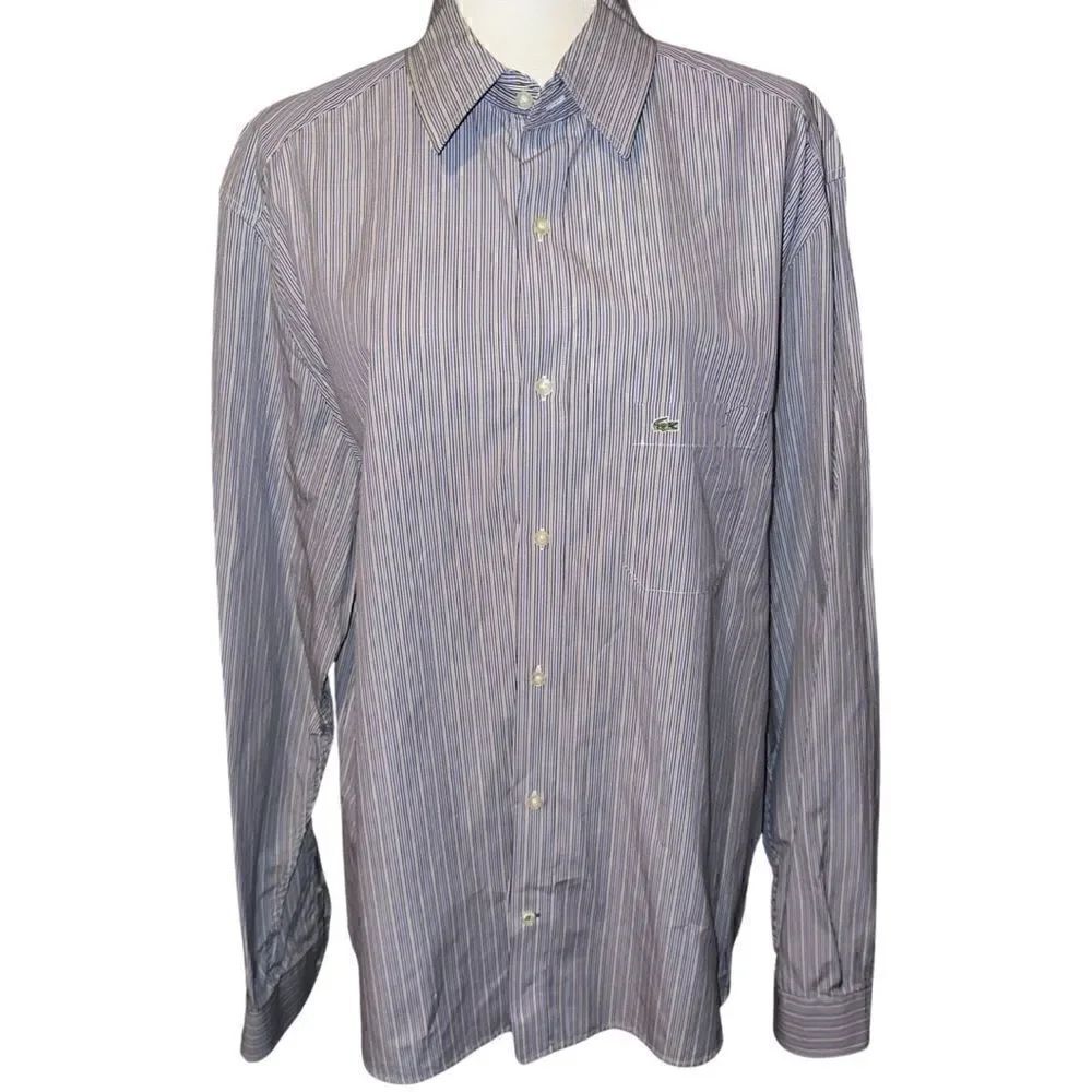 Lacoste Vertical Stripe Modern Fit Button Down Size 44